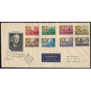 1947 Roosevelt sor légi FDC-n / Mi 985-992 on airmail FDC