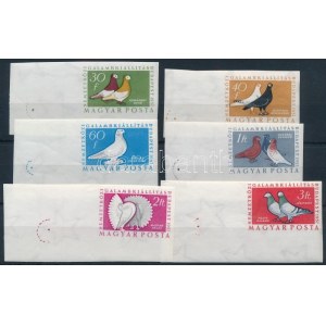 1957 Magyarországi galambfajták ívszéli vágott sor (13.000) / Mi 1505-1510 imperforate margin set (gumitörések ...