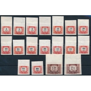 1958 Vörös-fekete portó ívszéli vágott sor (10.000) / Mi 222-239 imperforate margin set