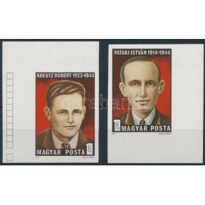 1974 Pataki István és Kreutz Róbert ívsarki vágott sor / Mi 3005-3006 imperforate corner set