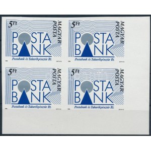 1989 Postabank ívsarki vágott négyestömb / Mi 4014 imperforate corner block of 4