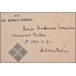 Dr. Monus Ferenc: A régi magyarországi posták történetéből (Debrecen, 1931) dedikálva ...