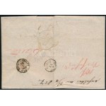 1857 Túlsúlyos ajánlott levél 9kr függőleges párral, hátul 6kr bélyeggel bérmentesítve ...