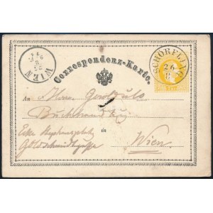 1871 2kr díjjegyes levelezőlap / PS-card SCHÖRFLING - WIEN (lyukas / hole)