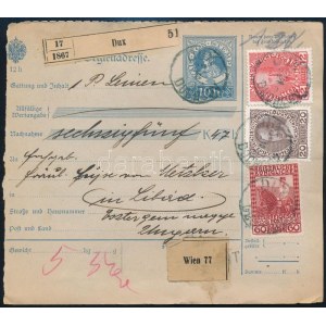 1912 Csomagszállító 10 bélyeggel bérmentesítve / Parcel card with 10 stamps DUX - Libád