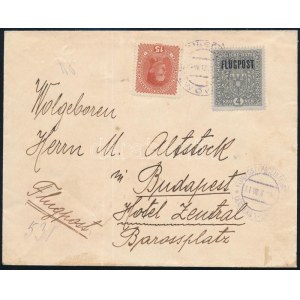 1918 július 10. Légi levél Lembergből Budapestre / Airmail cover from Lemberg to Hungary. Certificate...