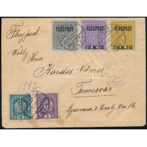 1918 július 14. Légi levél Bécsből Temesvárra / Airmail cover from Vienna to Hungary.
