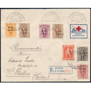 1917 Dekoratív ajánlott levél Vöröskeresztes és feláras bélyegekkel bérmentesítve Svájcba ...