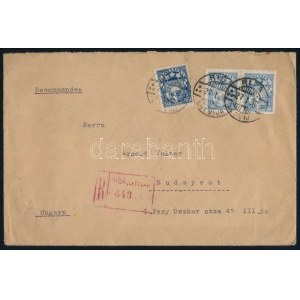 1927 Ajánlott levél 3 bélyeggel bérmentesítve, hátoldalán levélzáróval / Registed cover with 3 stamps and label RIGA ...