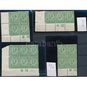 1921-1922 Mi 121 bal alsó ívsarki hármascsík, négyestömb és hatostömb / corner stripe of 3, block of 4 and block of 6 ...