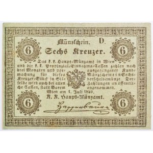 1849. 6Kr K. K. Hauptmünzamt Münzschein T:II,II- szép paír / Hungary 1849. 6 Kreuzer K. K. Hauptmünzamt Münzschein...