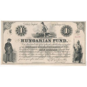 1852. 1$ C Kossuth bankó piros 22705 sorszámmal, nyomdai papírránccal és papírráncból eredő nyomathibával T:I- ...