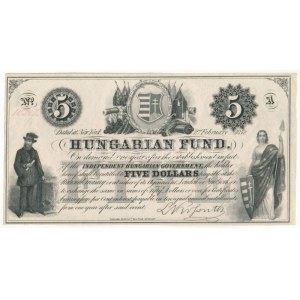 1852. 5$Kossuth bankó A sorozat, piros 20347 sorszámmal T:I / Hungary 1852. 5 Dollars A series, with red 20347...