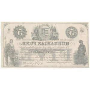 1852. 5$Kossuth bankó A sorozat, piros 20347 sorszámmal T:I / Hungary 1852. 5 Dollars A series, with red 20347...