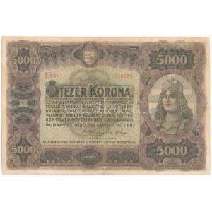 1920. 5000K Orell Füssli Zürich, piros 5B01 246723 sorszámmal T:III / Hungary 1920. 5000 Korona ...