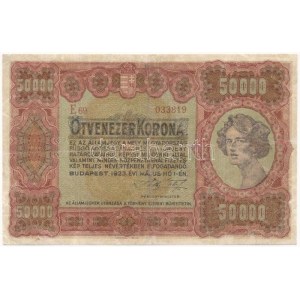 1923. 50.000K Orell Füssli Zürich piros E69 033819 sorszámmal T:III- restaurált / Hungary 1923. 50.000 Korona ...