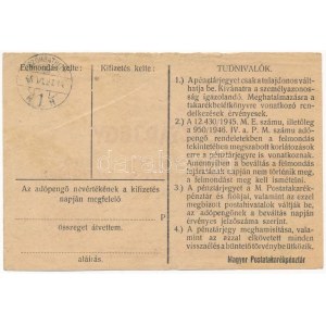 1946. 100.000AP nem kamatozó Pénztárjegy Másra át nem ruházható, SZOMBATHELY bélyegzéssel T:III / Hungary 1946. 100...