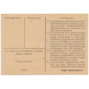 1946. 100.000AP nem kamatozó Pénztárjegy Másra át nem ruházható bélyegzés nélkül T:II,II- / Hungary 1946. 100...