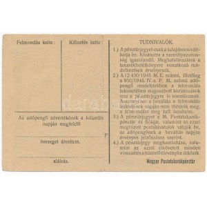 1946. 1.000.000AP nem kamatozó Pénztárjegy Másra Át Nem Ruházható, bélyegzés nélkül T:II- / Hungary 1946. 1.000...