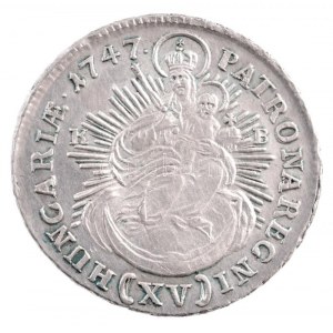 1747K-B 15kr Ag Mária Terézia Körmöcbánya (6,19g) T:1- patina / Hungary 1747K-B 15 Kreuzer Ag Maria Theresia...
