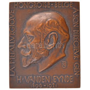 Beck Ötvös Fülöp (1873-1945) 1921. H. Van Den Eynde egyoldalas bronz emlékplakett. LA METALLVRGIQVE HONGROISE...