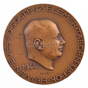 Reményi József (1887-1977) 1944. Dr. Soltész Elemér református tábori püspök 70 éves kétoldalas Br emlékérem (40mm) T...