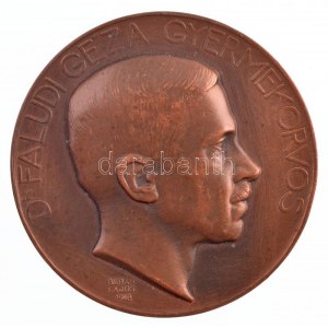Berán Lajos (1882-1943) 1918. Dr. Faludi Géza gyermekorvos kétoldalas bronz emlékérem (60mm) T:1- patina ...