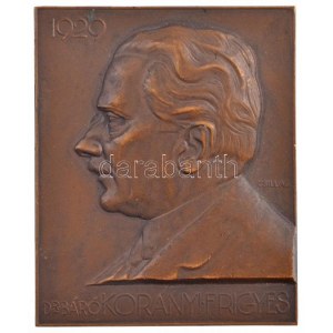 Csillag István (1881-1968) 1929. Dr. Báró Korányi Frigyes egyoldalas bronz plakett (70x57mm) T:2 patina, kis karc ...