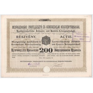 Déva 1910. Mezőgazdasági Iparfejlesztő és Kereskedelmi Részvénytársaság részvénye 200K-ról, szelvényekkel...