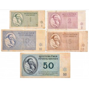 Német Harmadik Birodalom / Cseh-Morva Protektorátus / Theresienstadt gettó 1943. január 1. 1K + 2K + 5K + 10K ...