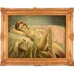 Fried Pál (1893-1955): Női akt (Berzényi Jolika). Olaj, vászon, jelzett a hátoldalán. Dekoratív fakeretben, 60×80 cm ...