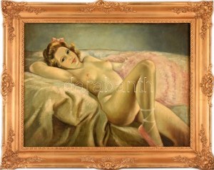 Fried Pál (1893-1955): Női akt (Berzényi Jolika). Olaj, vászon, jelzett a hátoldalán. Dekoratív fakeretben, 60×80 cm ...