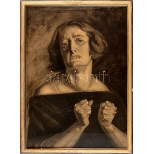 Gyenes Gitta (1888-1960): Női portré (önarckép?). Szén, papír, jelezve jobbra fent. Üvegezett fa keretben...