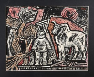 Klie Zoltán (1897-1992): Pásztor. Akvarell, tus, papír, jelezve jobbra fent, hátoldalán autográf felirattal...