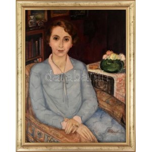 Kliené Róna Klára (1901-1987): Art deco hölgy, 1929. Olaj, vászon, jelzett. Restaurált, dublírozott...