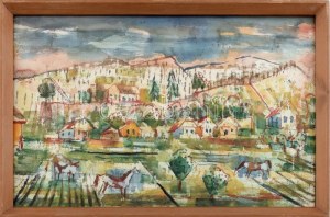 Klie Zoltán (1897-1992): Legelésző lovak. Akvarell, papír, jelezve jobbra lent. Üvegezett fakeretben...