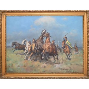 Viski János (1891-1987): Vágta. Olaj, vászon, jelzett. Fa keretben. 59x78 cm / oil on canvas, signed...
