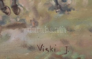 Viski János (1891-1987): Vágta. Olaj, vászon, jelzett. Fa keretben. 59x78 cm / oil on canvas, signed...