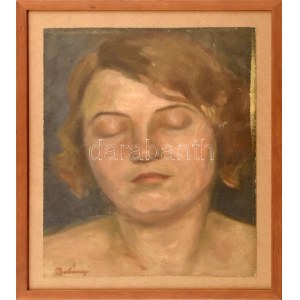 Belányi Viktor (1877-1955): Álmodozó. Olaj, vászon, jelzett, üvegezett fa keretben, 34,5×25 cm