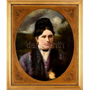 Jelzés nélkül, ismeretlen feltehetően a XIX. sz. második felében működött belga festő: Női portré. Olaj, karton...