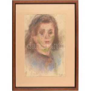 Czóbel Béla (1883-1976): Női portré. Pasztell, papír. Jelzett. Kissé foltos és kissé sérült (hajtásnyomokkal...