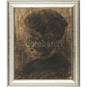 Nagy István (1873-1937): Gyerekportré. Szén, papír, jelezve jobbra lent, üvegezett fakeretben, 40,5x32 cm ...