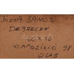 Józsa János (1936-2016): Kompozíció, 1998. Olaj, farost, jelzett. Hátoldalán autográf felirattal. Fa keretben...