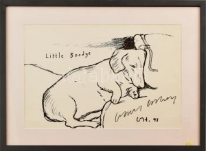 David Hockney (1937-): Little boodge. Litográfia, papír. Jelzett. Kisebb törésnyomokkal. Üvegezett fakeretben. 27×40...