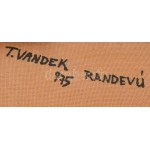 Wanyek Tivadar (1910-1981): Randevú, 1975. Olaj, farost. Jelzett. Hátoldalán autográf felirattal. Fa keretben...