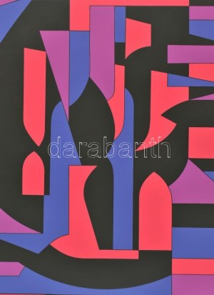 Victor Vasarely (1908-1997): Kompozíció rózsaszínben. Szitanyomat, papír, jelzett és számozott (77/90). Vasarely 75...