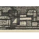 Barcsay Jenő (1900-1988): Házak, 1961. Tus, papír, jelzett, paszpartuban. 6x20 cm