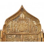 Orosz tetraptichon (4 oldalú fém ikon). Öntött patinázott bronz. 18x42cm...