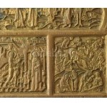 Orosz tetraptichon (4 oldalú fém ikon). Öntött patinázott bronz. 18x42cm...