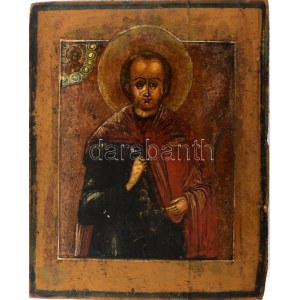 19. századi orosz ikon: Szent Márton. Tojástempera, fa. Sérült. 22x18cm